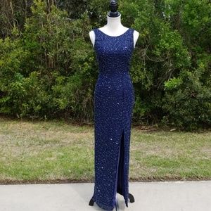 ❣❣FINAL PRICE❣❣Cache Navy Silk Beaded Gown Sz S
